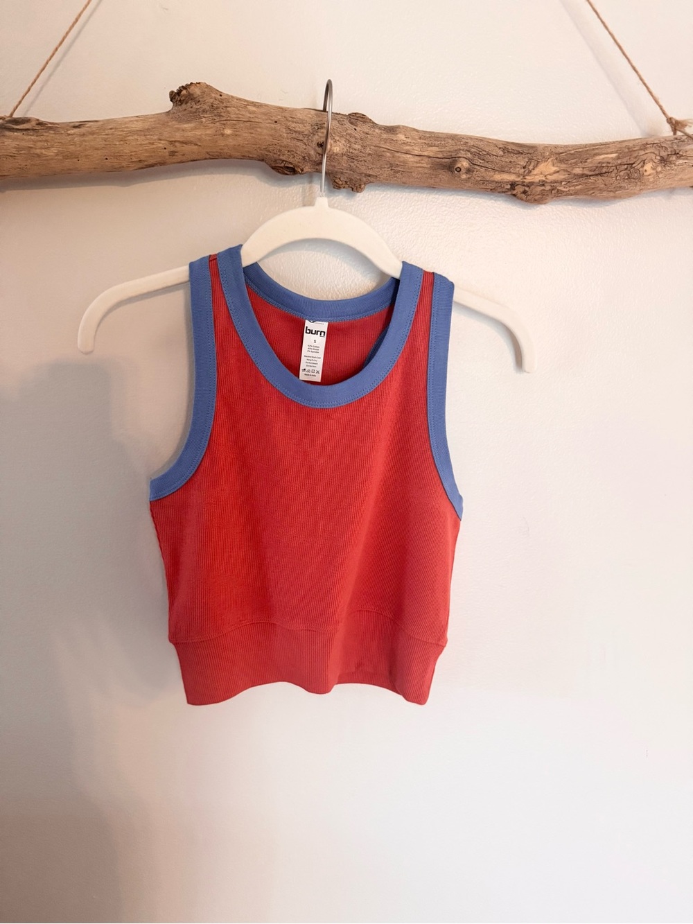 Burn Boot Camp Red Tank Top with Blue Trim - Girls Sleeveless Ribbed Tank